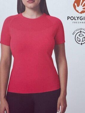 Mondetta Womens Fitted Active Seamless T-Shirt Large Pink Recycled Nylon & Spand